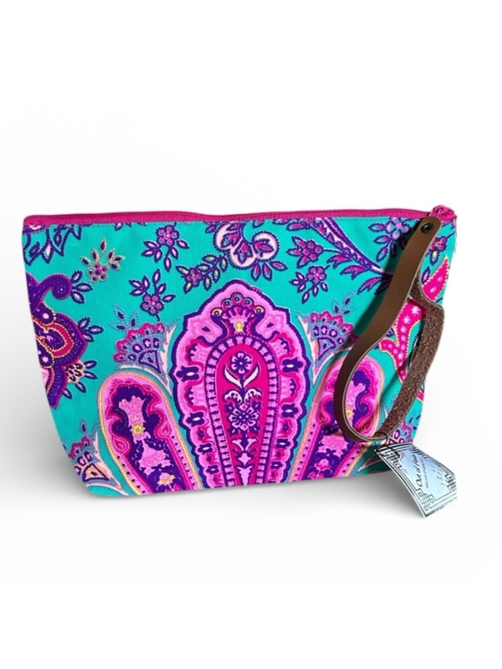 Out of Asia Thai Hill Tribal Screen Print Wristlet Clutch Makeup Bag